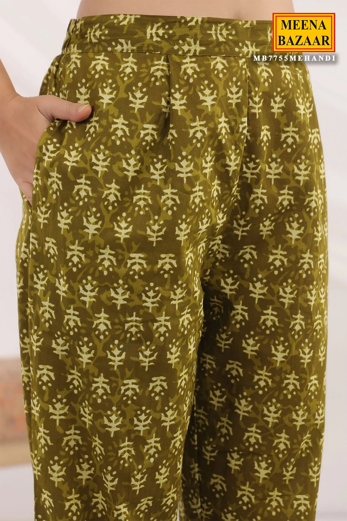 Mehandi Cotton Ready made Suit with Embroidered Neck - Image 11