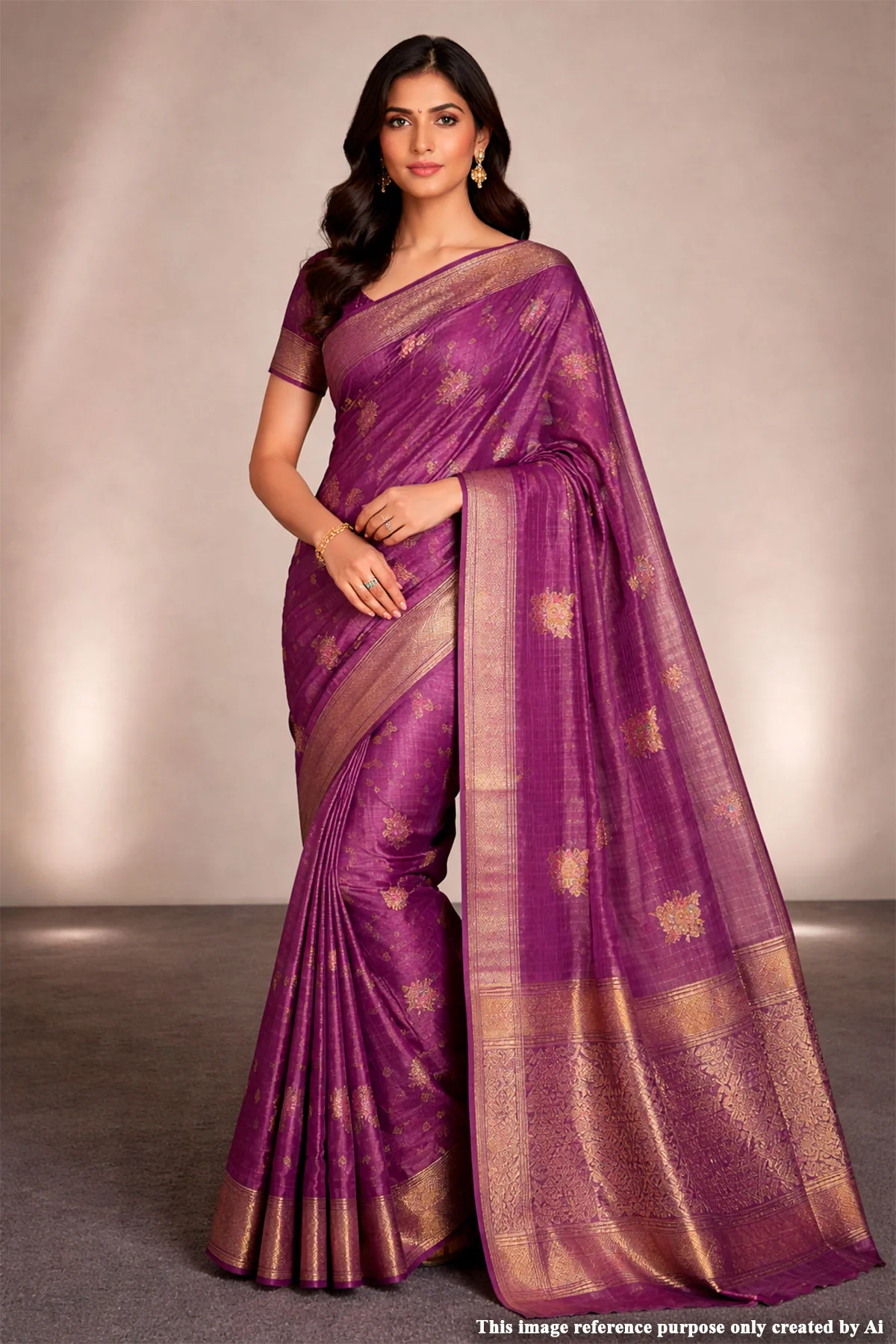 Purple Khaddi Saree with Elegant Zari Border