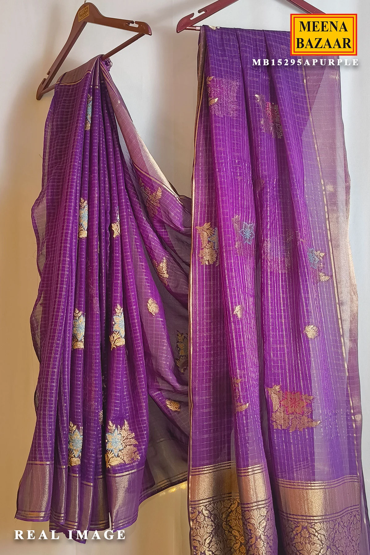 Purple Khaddi Saree with Elegant Zari Border - Image 2