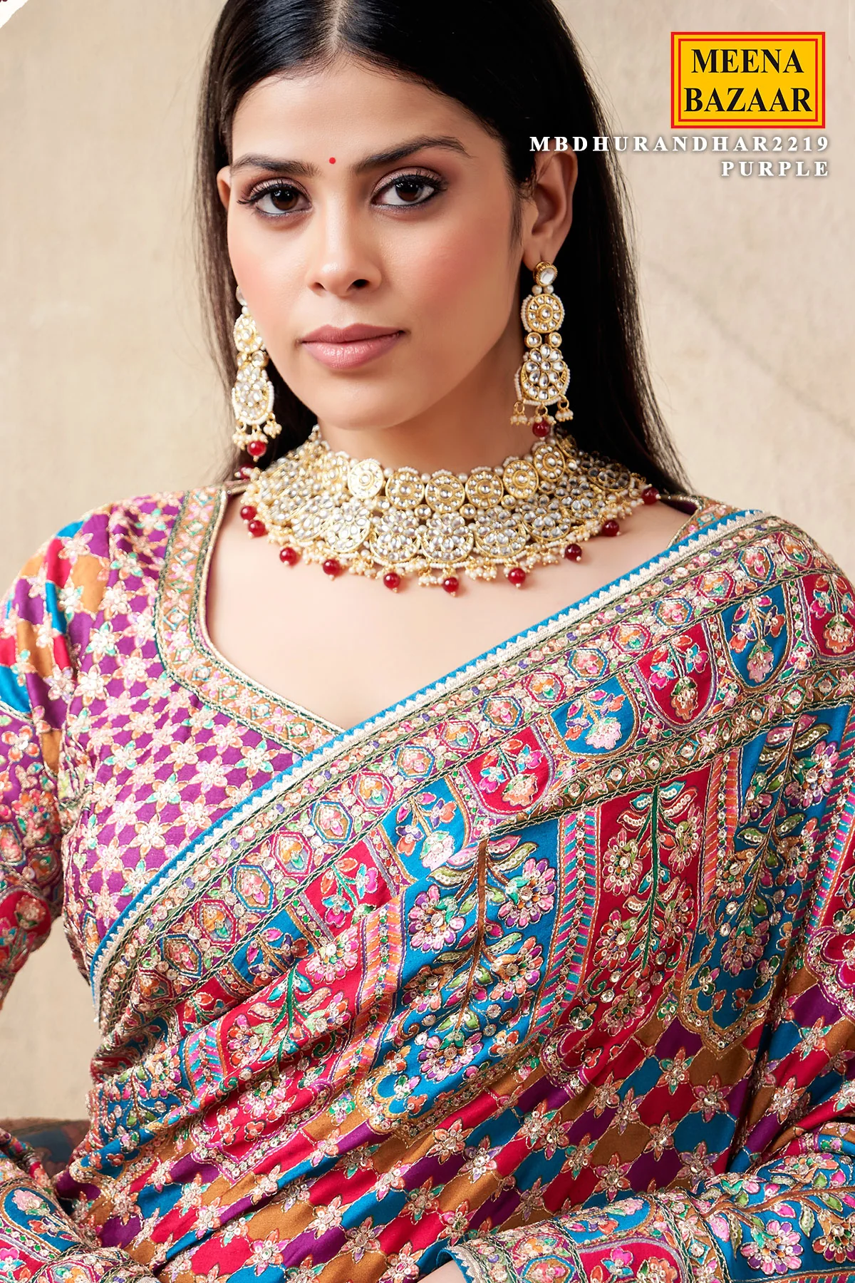 Purple Satin Silk Printed Designer Saree with Ready-Made Blouse - Image 2