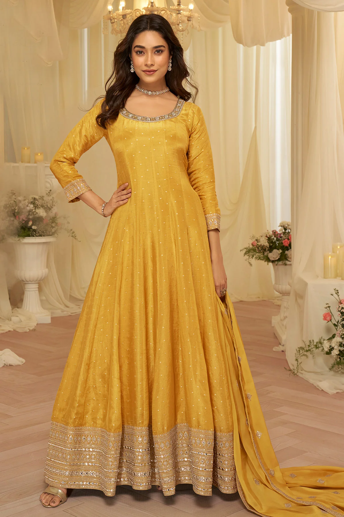 Radiant Mustard Yellow Embroidered Suit Set