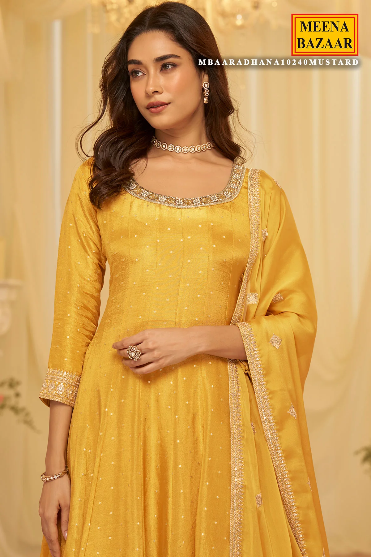 Radiant Mustard Yellow Embroidered Suit Set - Image 3