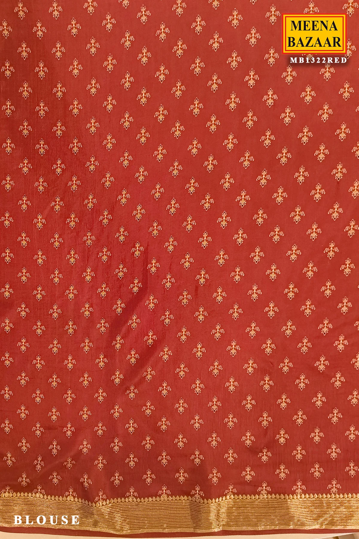 Radiant red cotton Saree with Intricate Motifs - Image 5