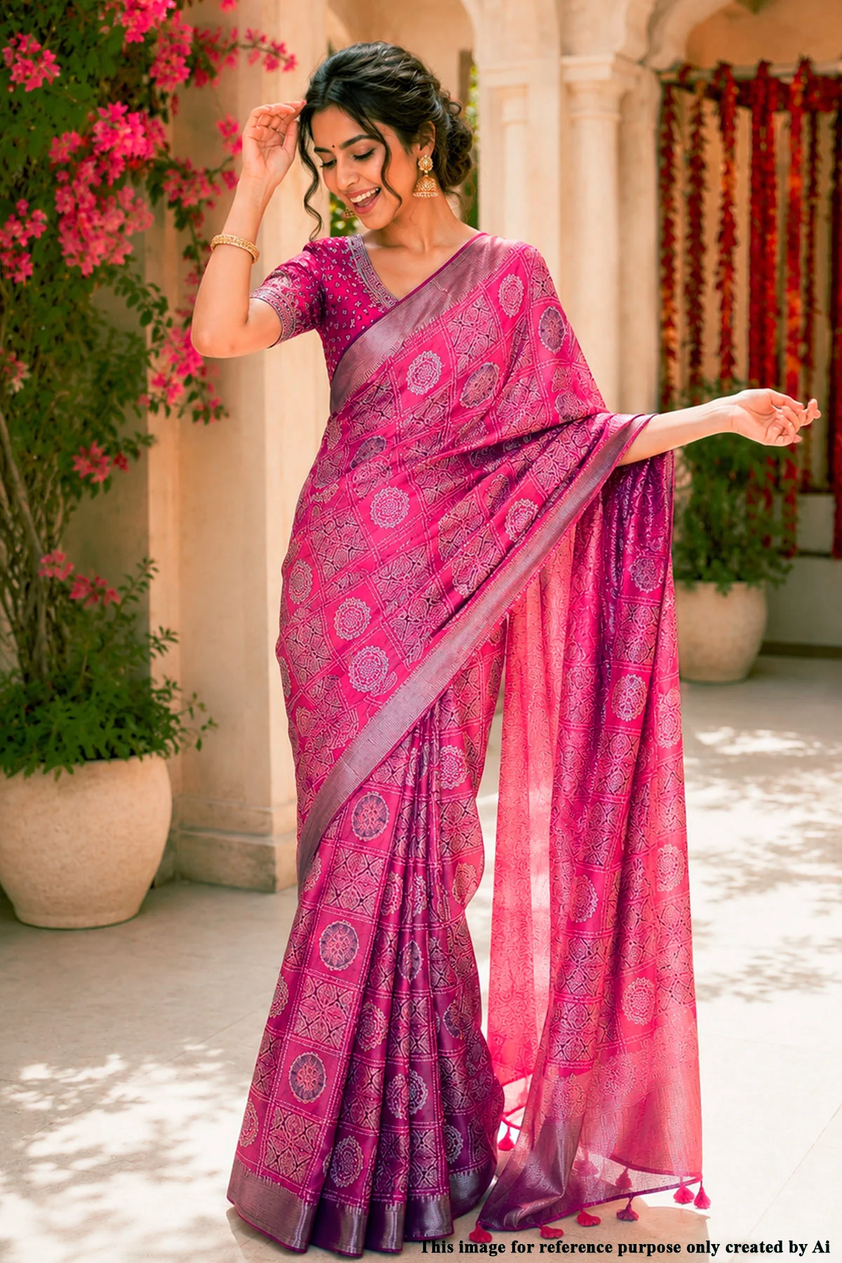 Radiant red cotton Saree with Intricate Motifs - Image 6