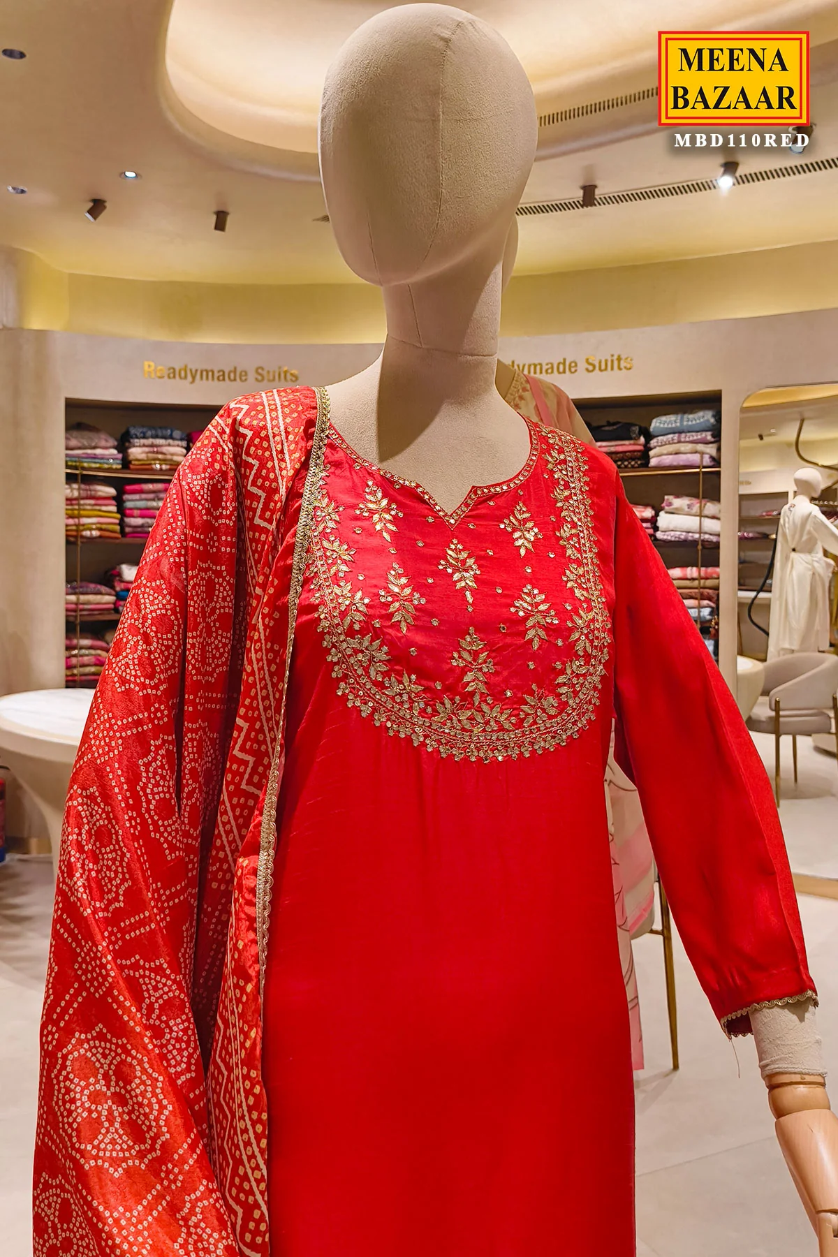 Radiant Red Embroidered Kurta Set with Dupatta - Image 2