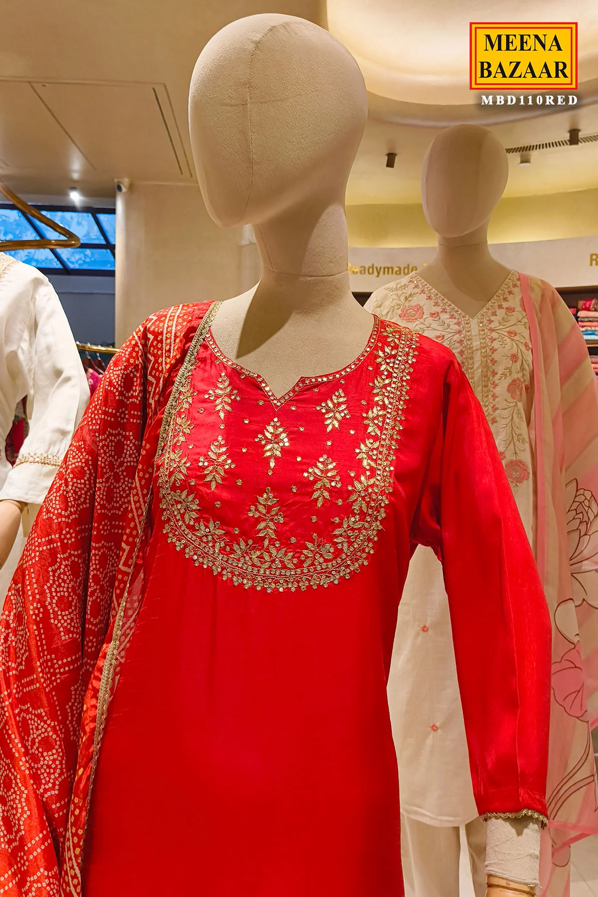 Radiant Red Embroidered Kurta Set with Dupatta - Image 3