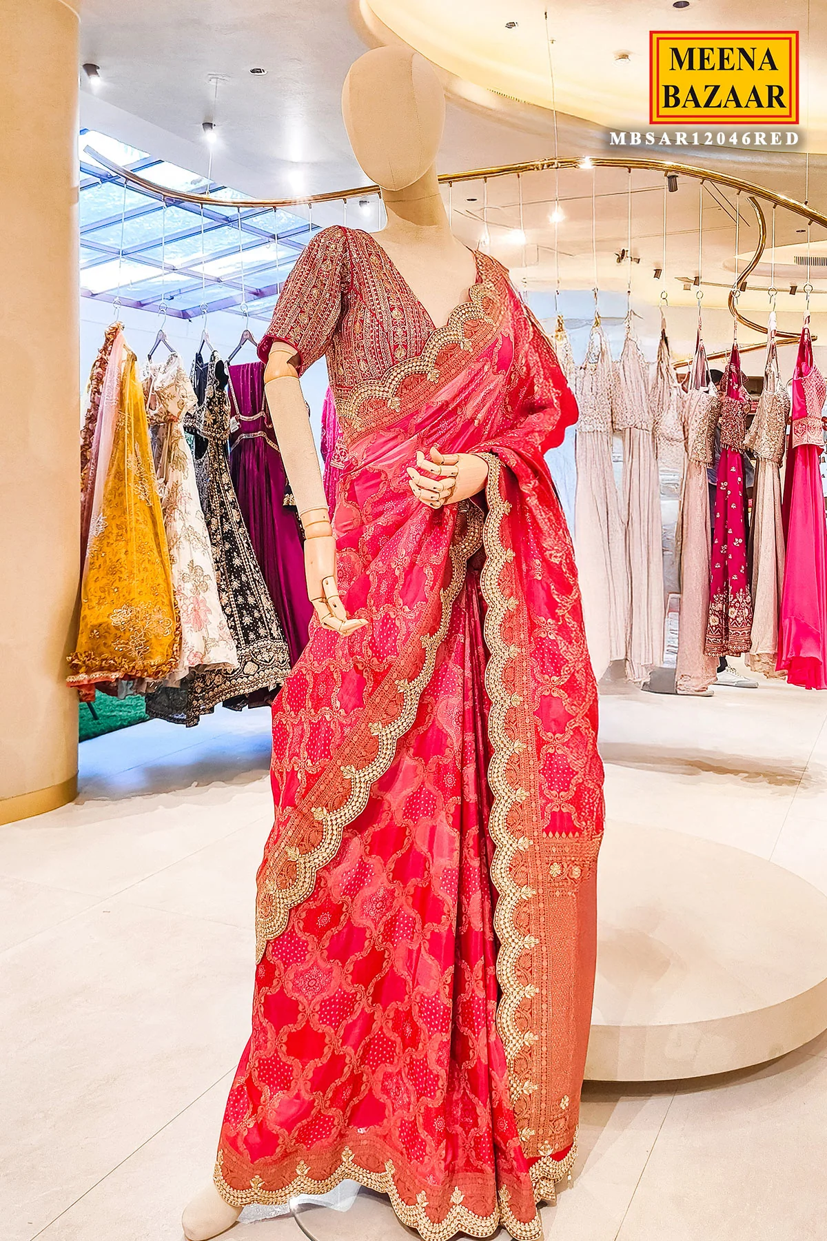 Red Embroidered Silk Saree Party & Festive Wear Saree - Image 3