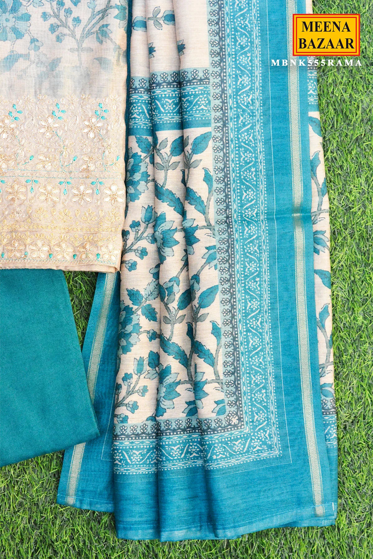 Rama Floral Printed Cotton Suit Set with Coordinated Dupatta - Image 2