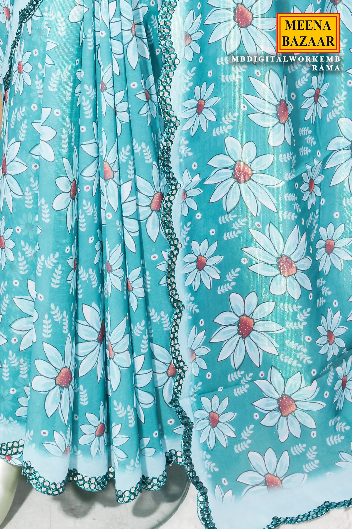 Rama Georgette Saree with Floral Digital Embroidery - Image 4