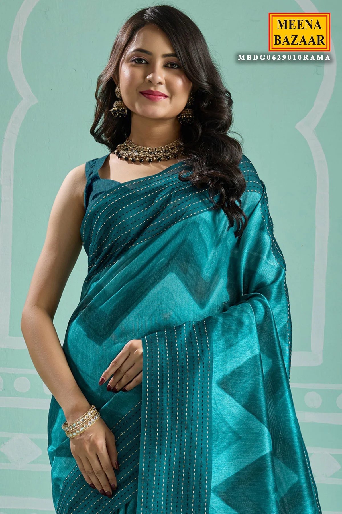 Rama Green Silk Embroidered Saree - Elegant Festive & Wedding Wear - Image 2
