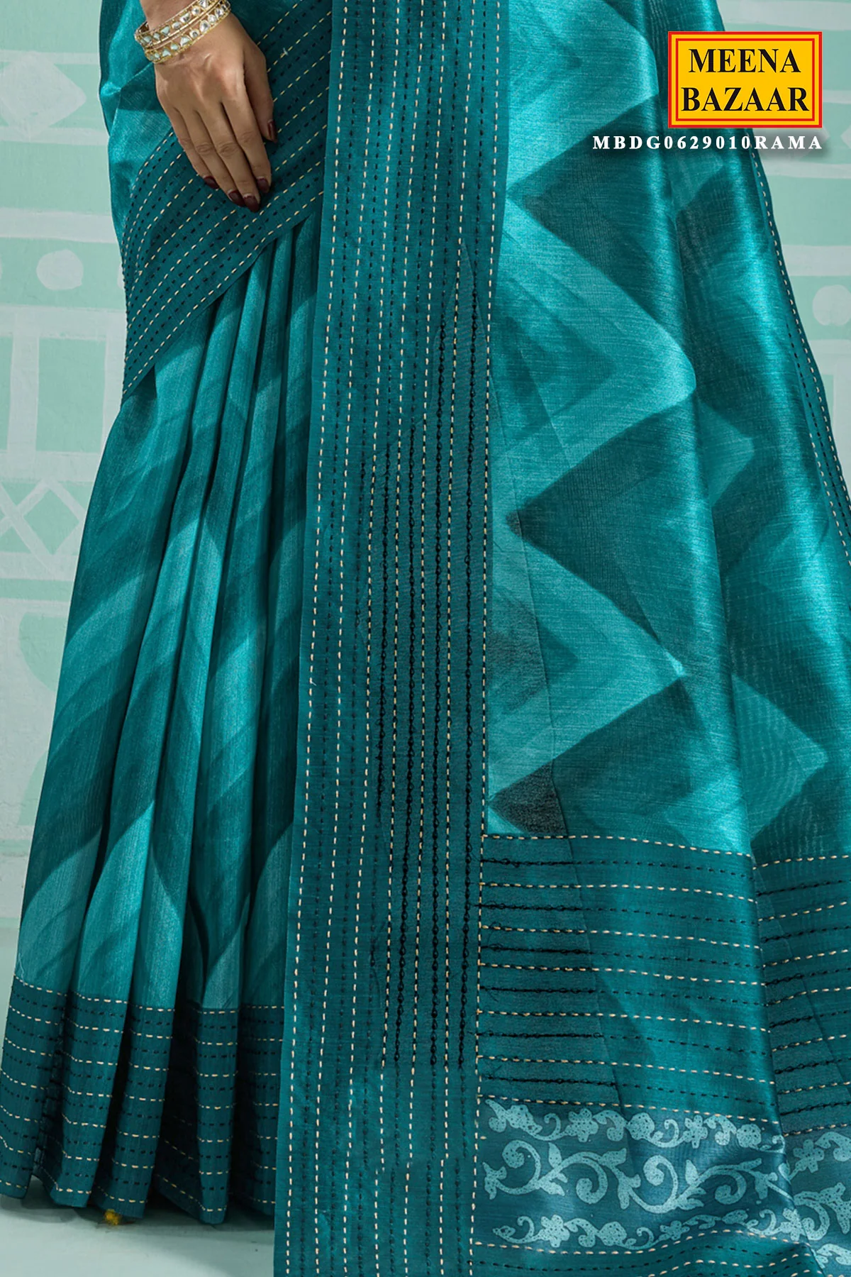 Rama Green Silk Embroidered Saree - Elegant Festive & Wedding Wear - Image 3