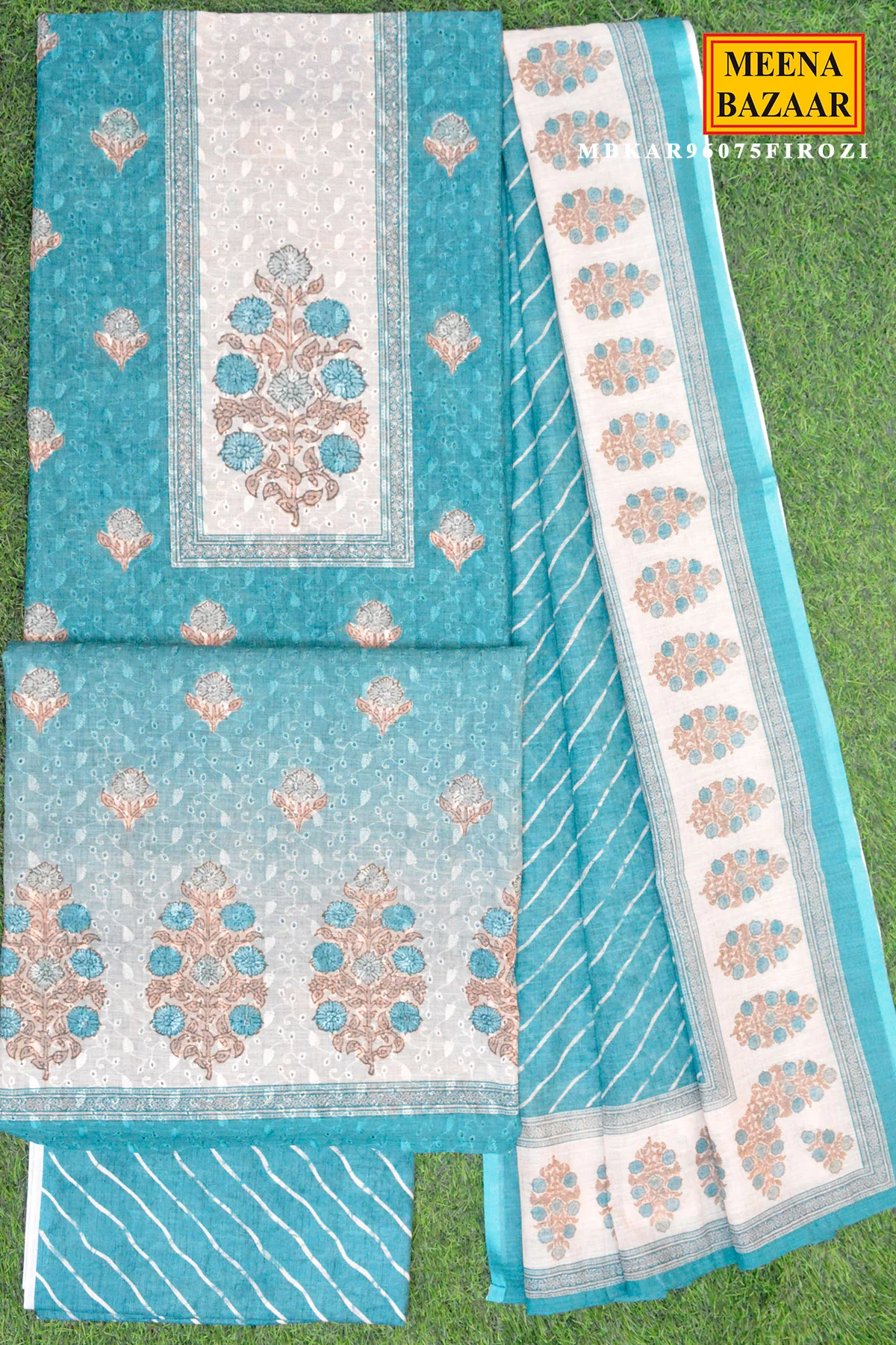 Rama Printed Kurta Set with Striped Dupatta - Image 2