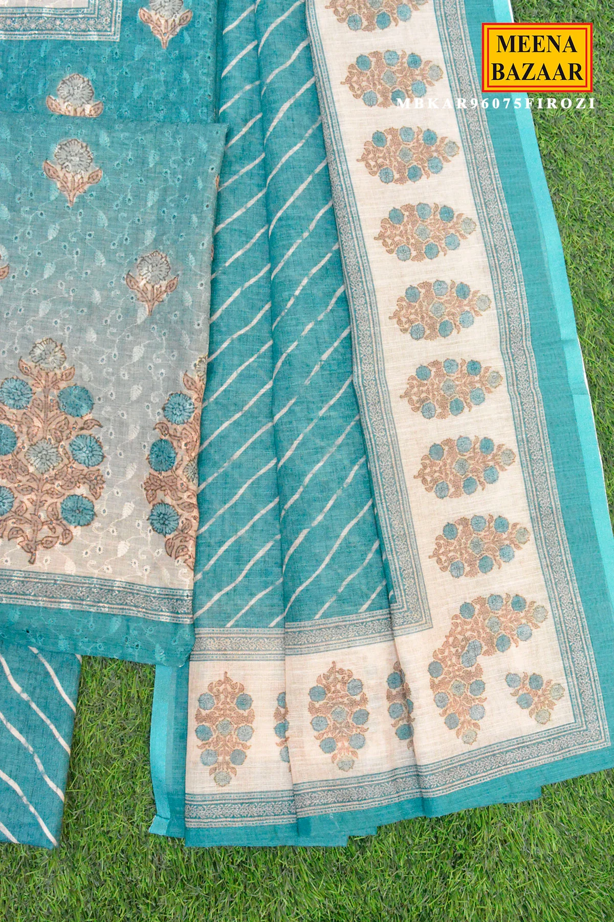 Rama Printed Kurta Set with Striped Dupatta - Image 3
