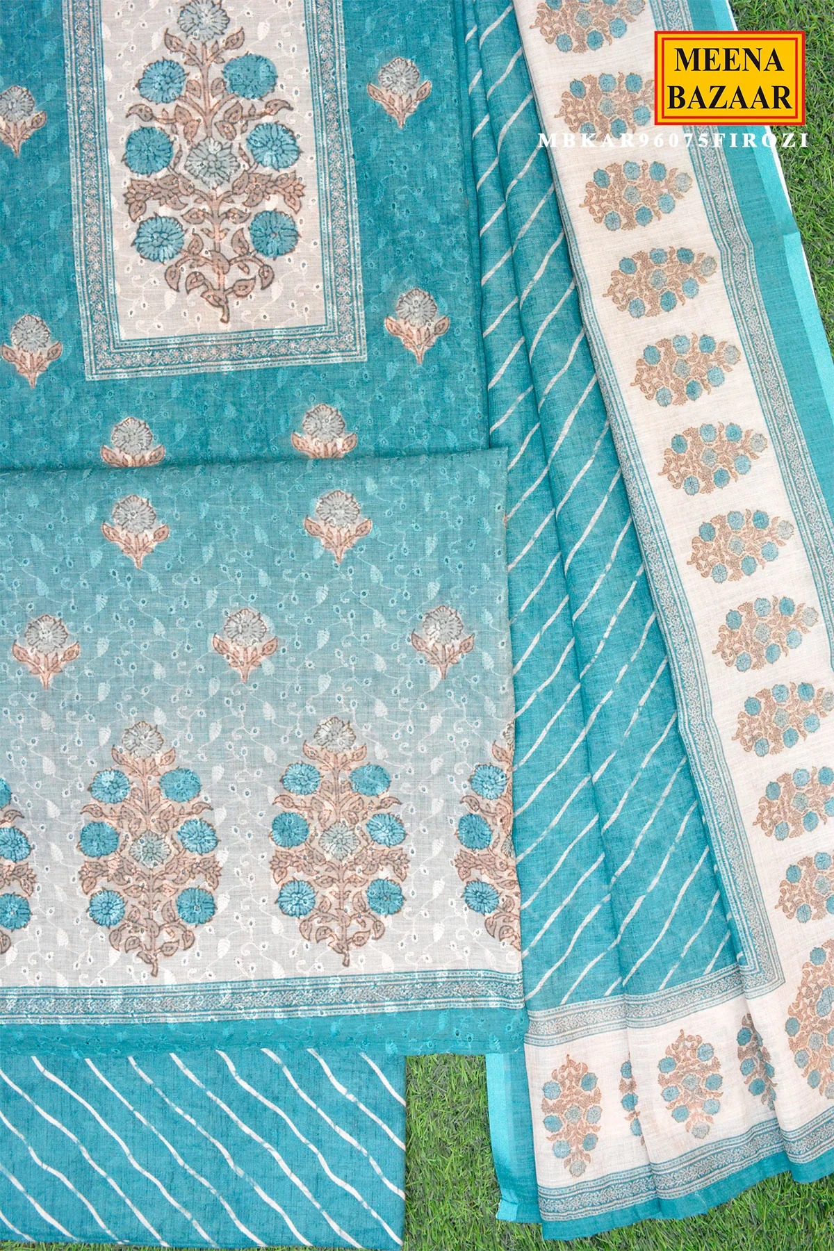 Rama Printed Kurta Set with Striped Dupatta - Image 4