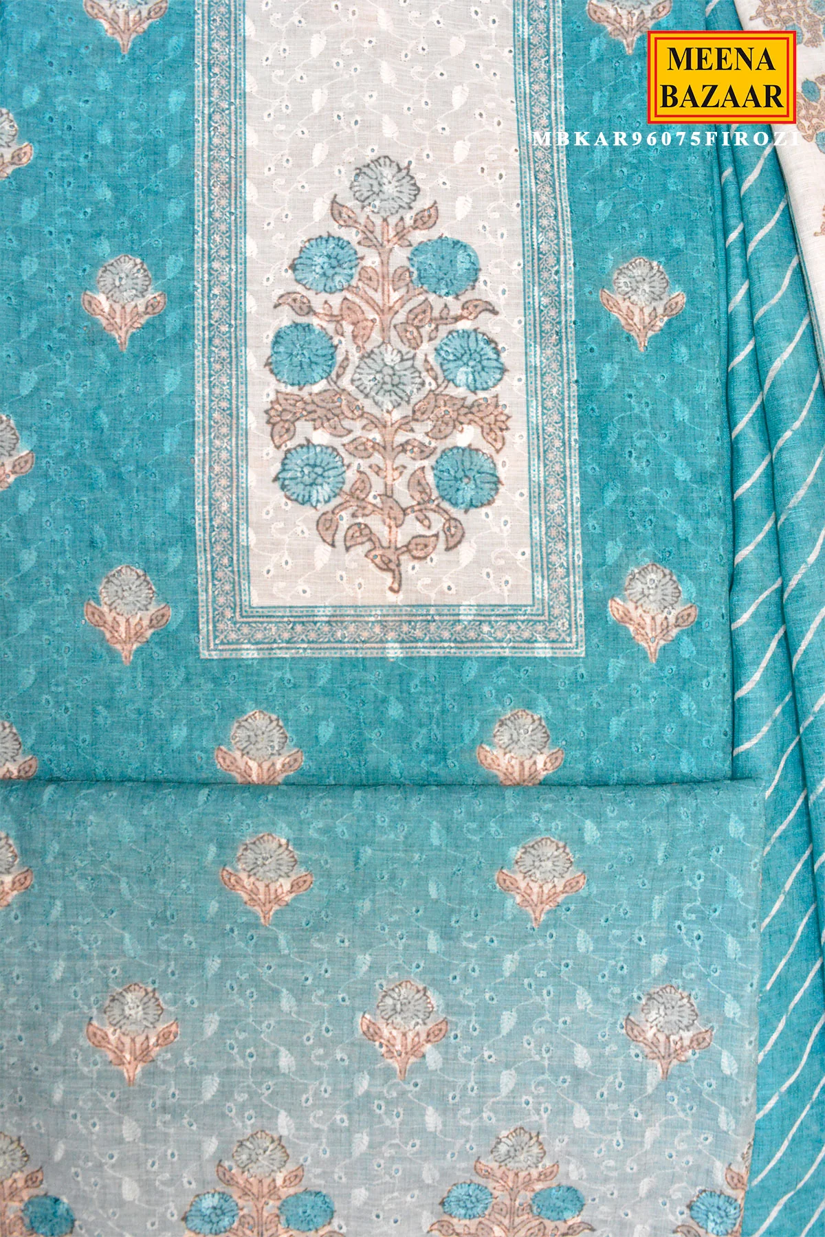 Rama Printed Kurta Set with Striped Dupatta - Image 5
