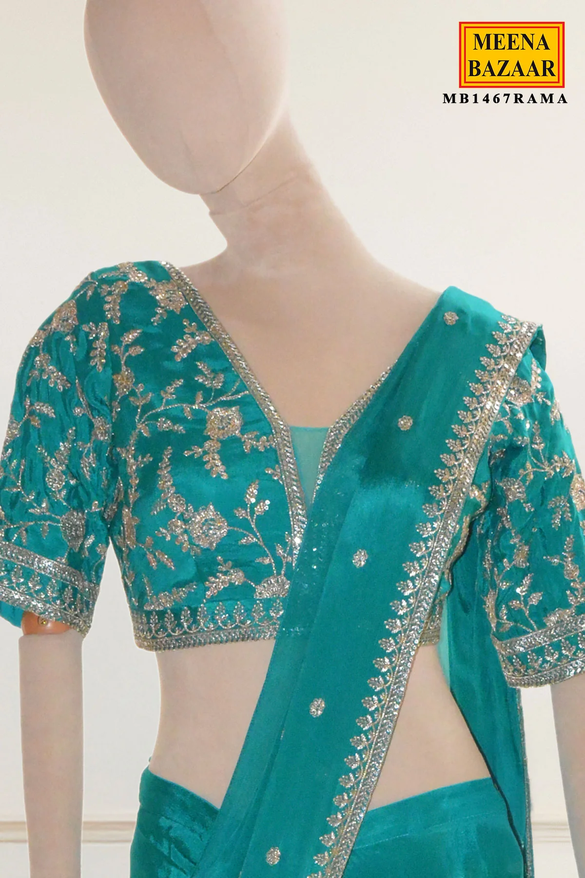 Rama Saree with Designer Blouse - Image 3