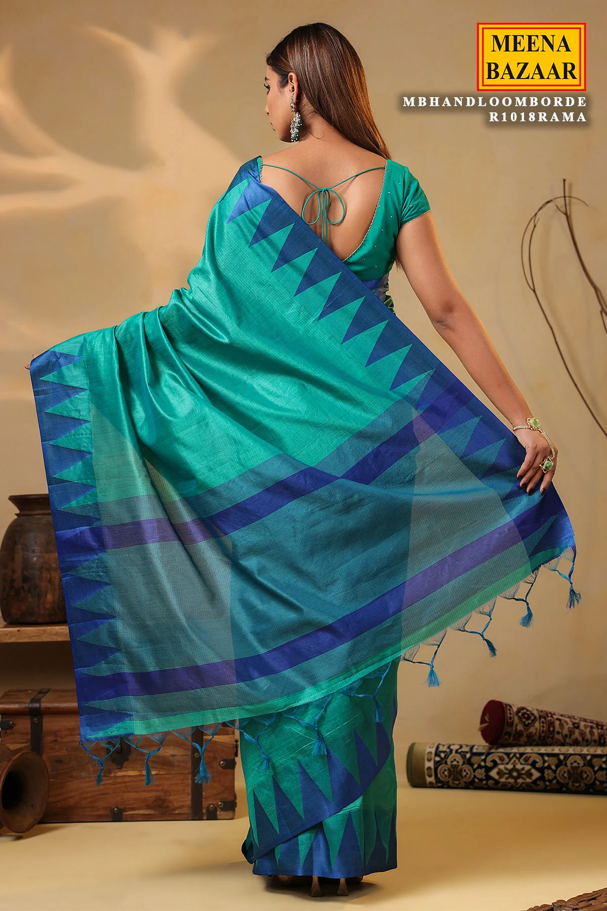 Rama Silk Handloom Border Weaving Saree Traditional Festive Wear - Image 6