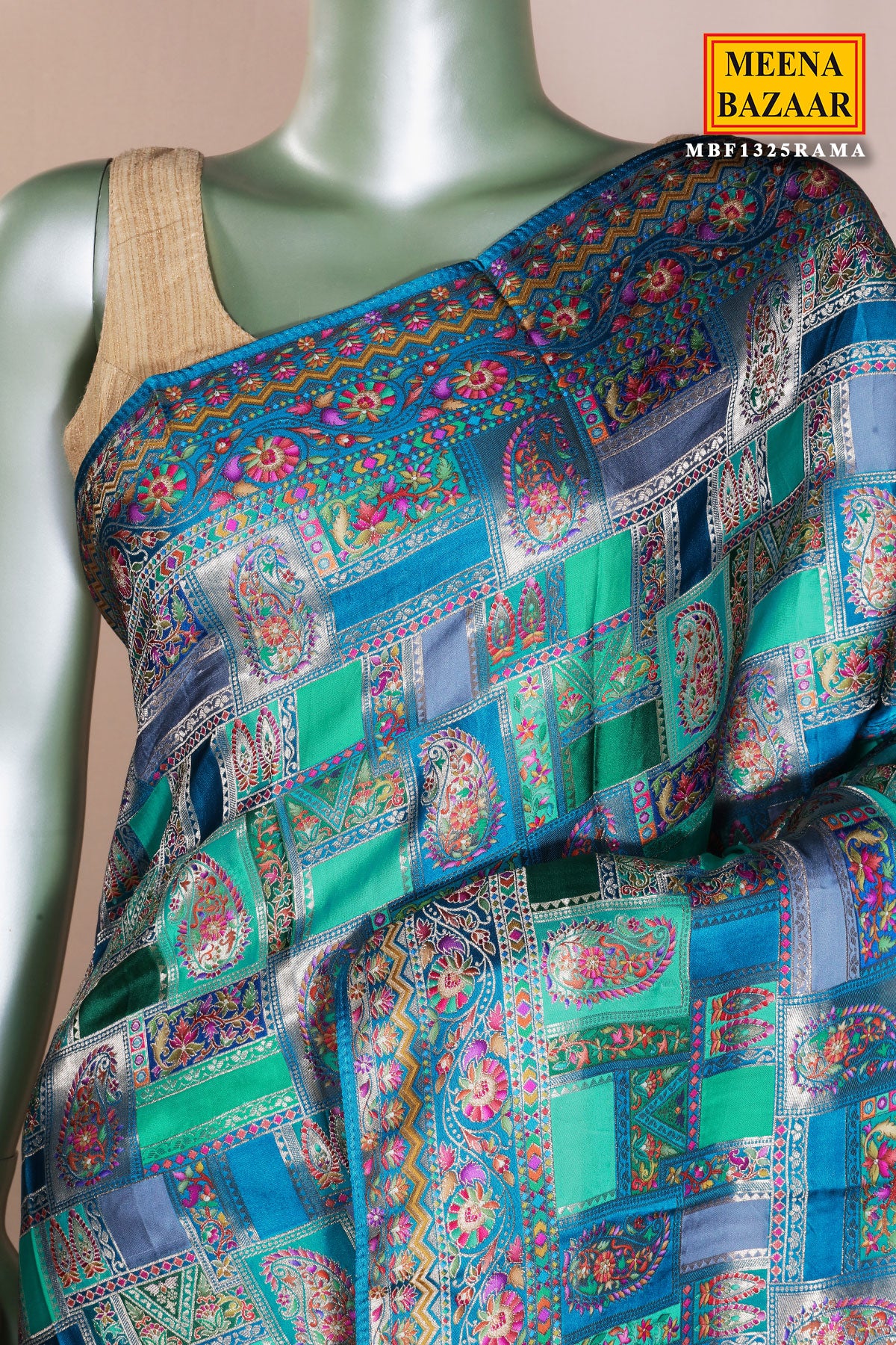 Rama Silk Weaving Saree Elegant Traditional Festive Wear - Image 13
