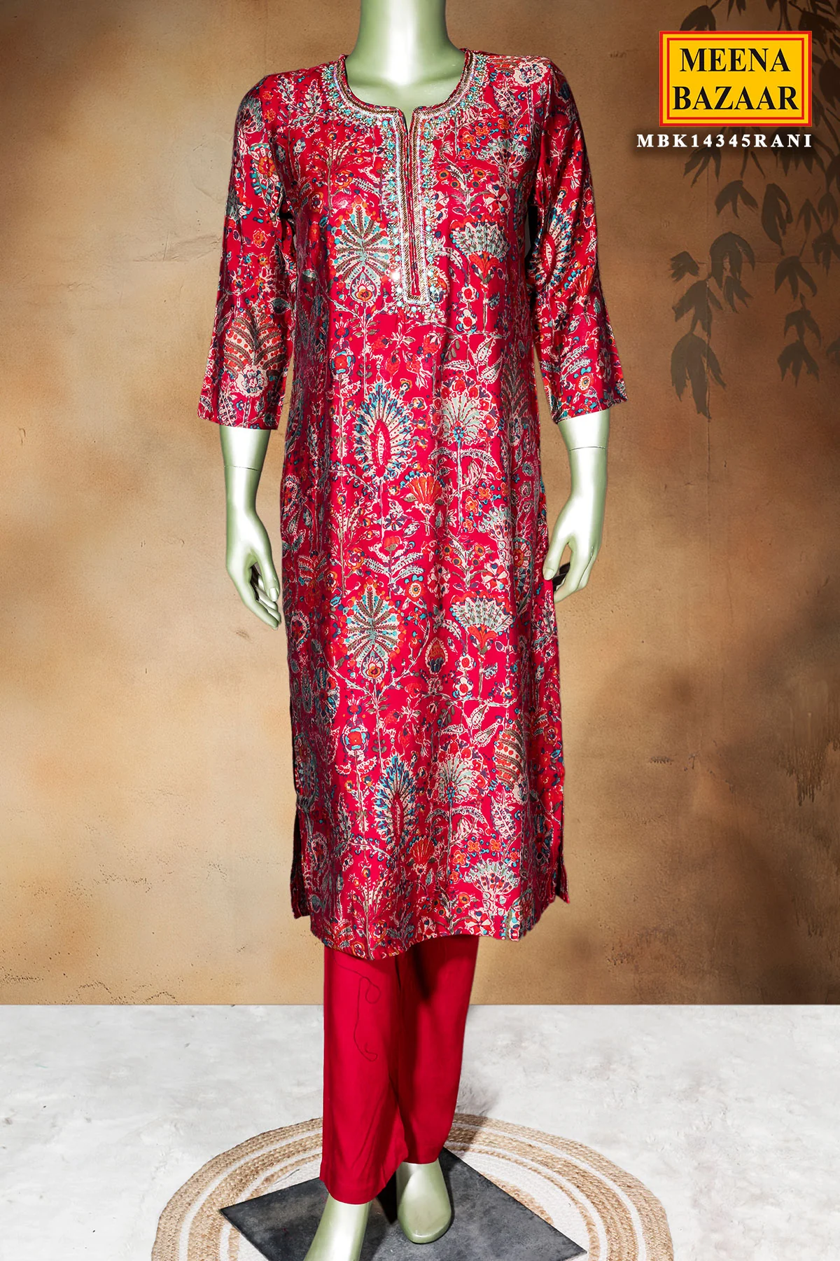 Rani Color Maslin Ready-Made Suit with Elegant Neck Embroidery - Image 3