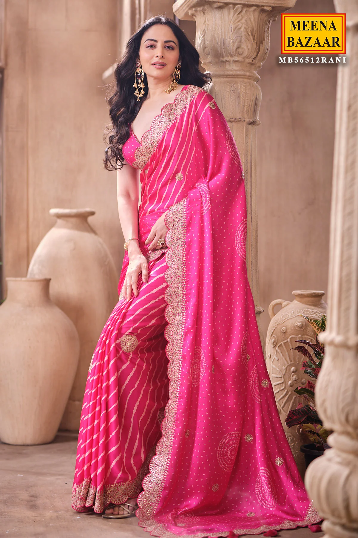 Rani Crepe Embroidered Saree Elegant Party & Festive Wear - Image 2
