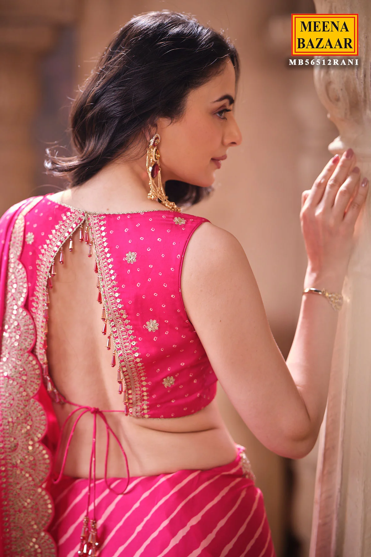 Rani Crepe Embroidered Saree Elegant Party & Festive Wear - Image 6