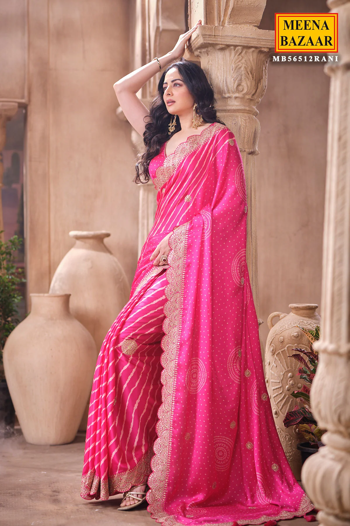 Rani Crepe Embroidered Saree Elegant Party & Festive Wear - Image 8