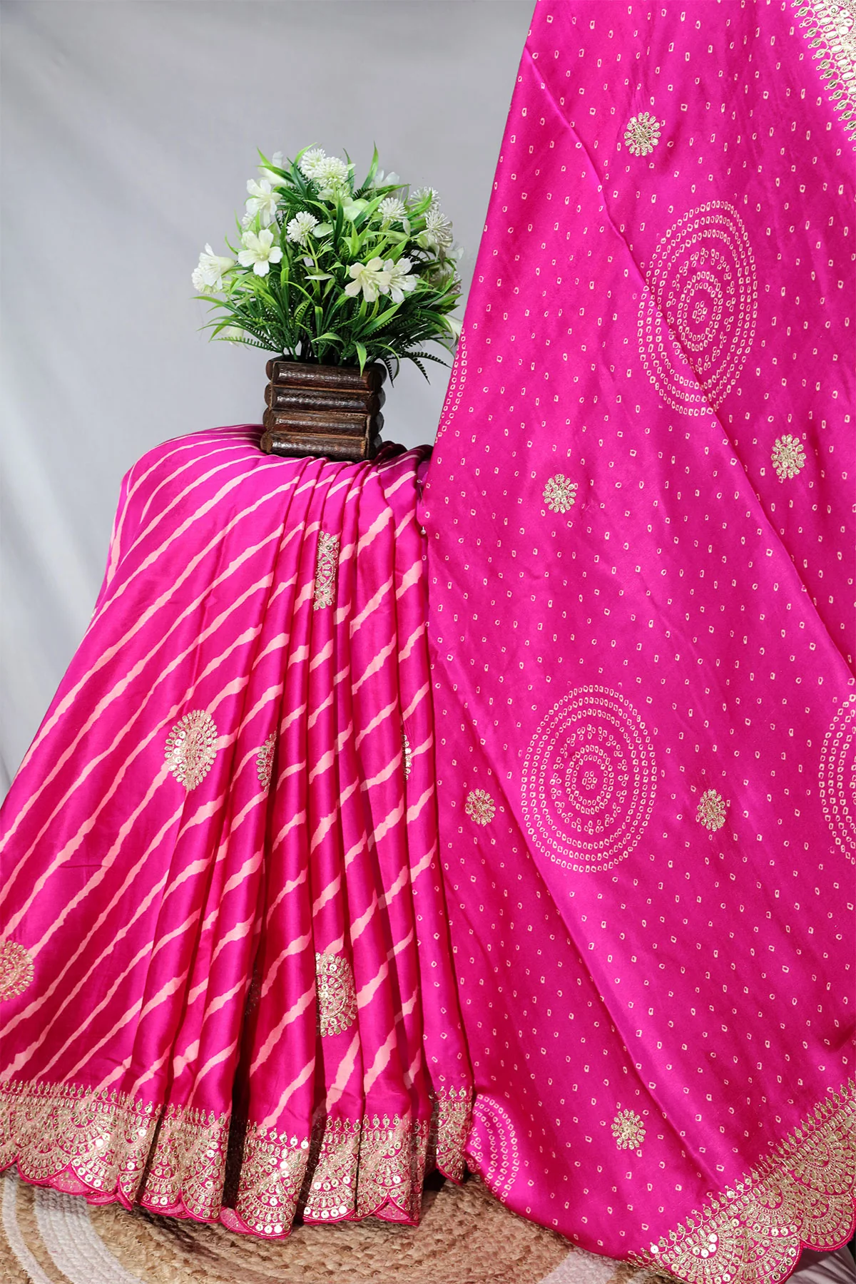 Rani Crepe Embroidered Saree Elegant Party & Festive Wear - Image 9