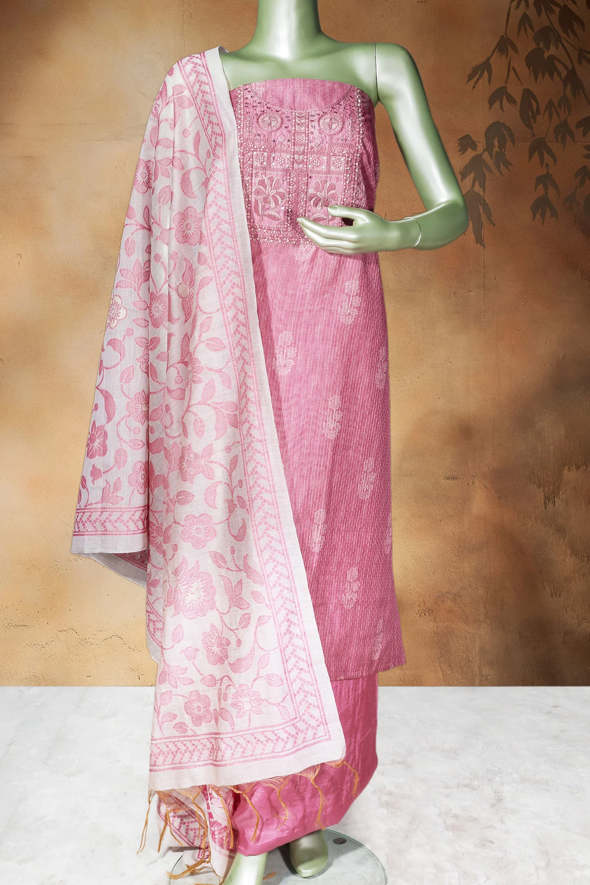 Rani Embroidered Cotton Unstitched Suit – Elegant Ethnic Wear - Image 5