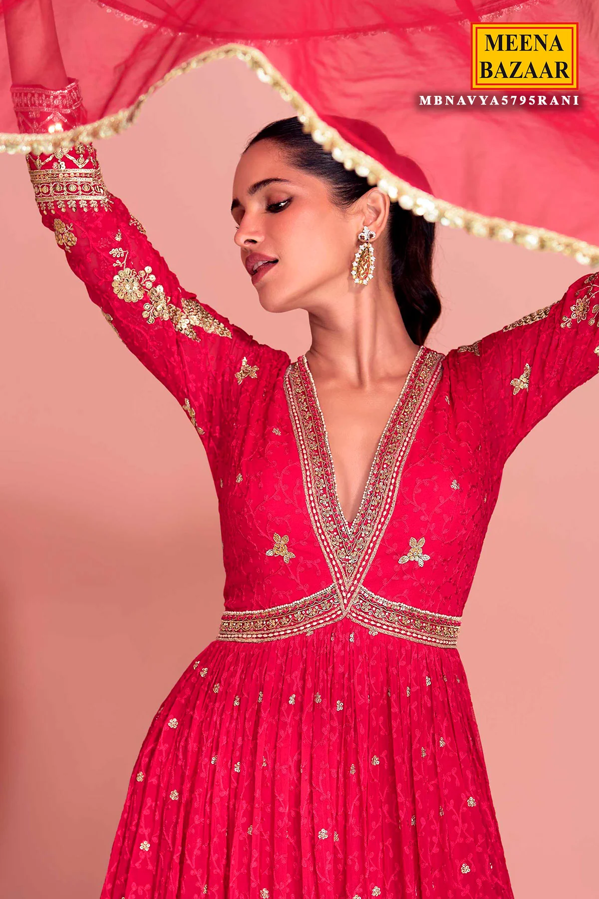 Rani Georgette Embroidered Floor Length Anarkali Gown with Dupatta Elegant Festive & Wedding Wear - Image 4