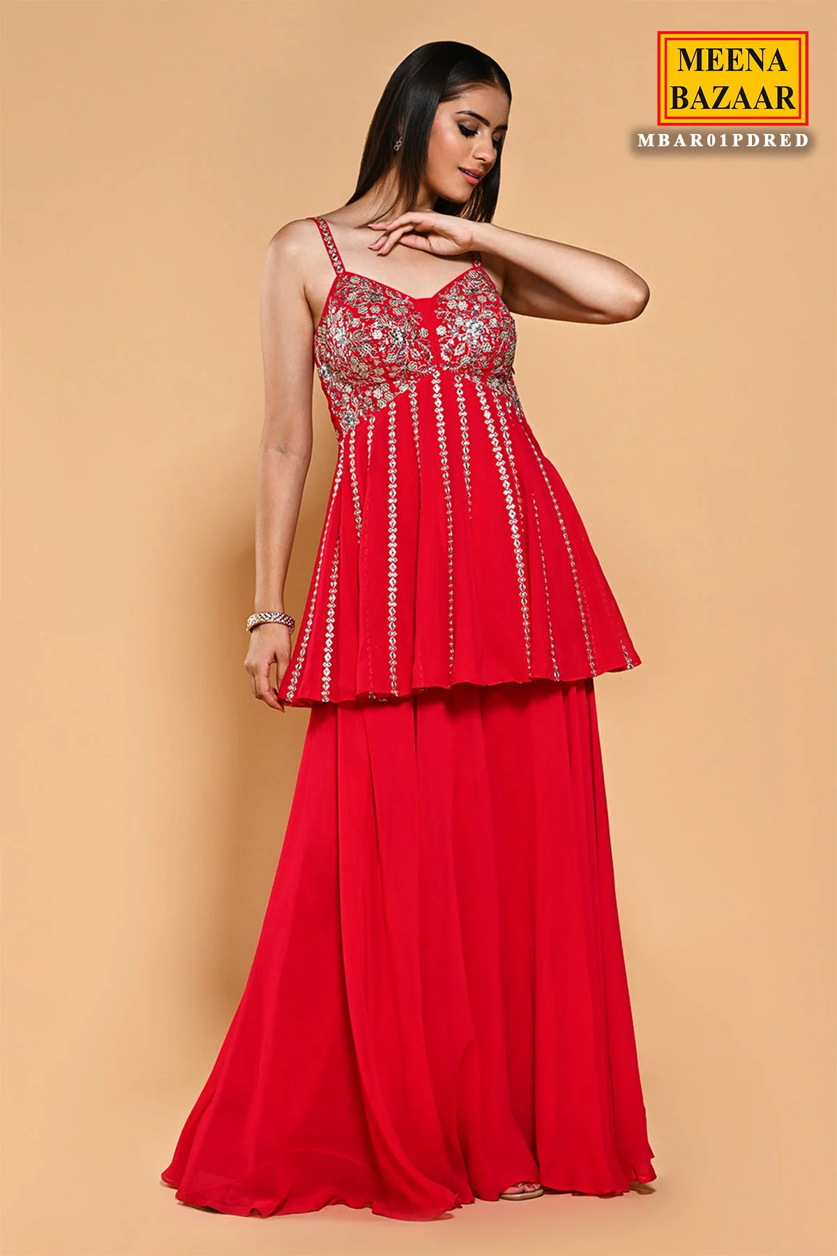 Rani Georgette Embroidered Peplum with Sharara Set - Image 3