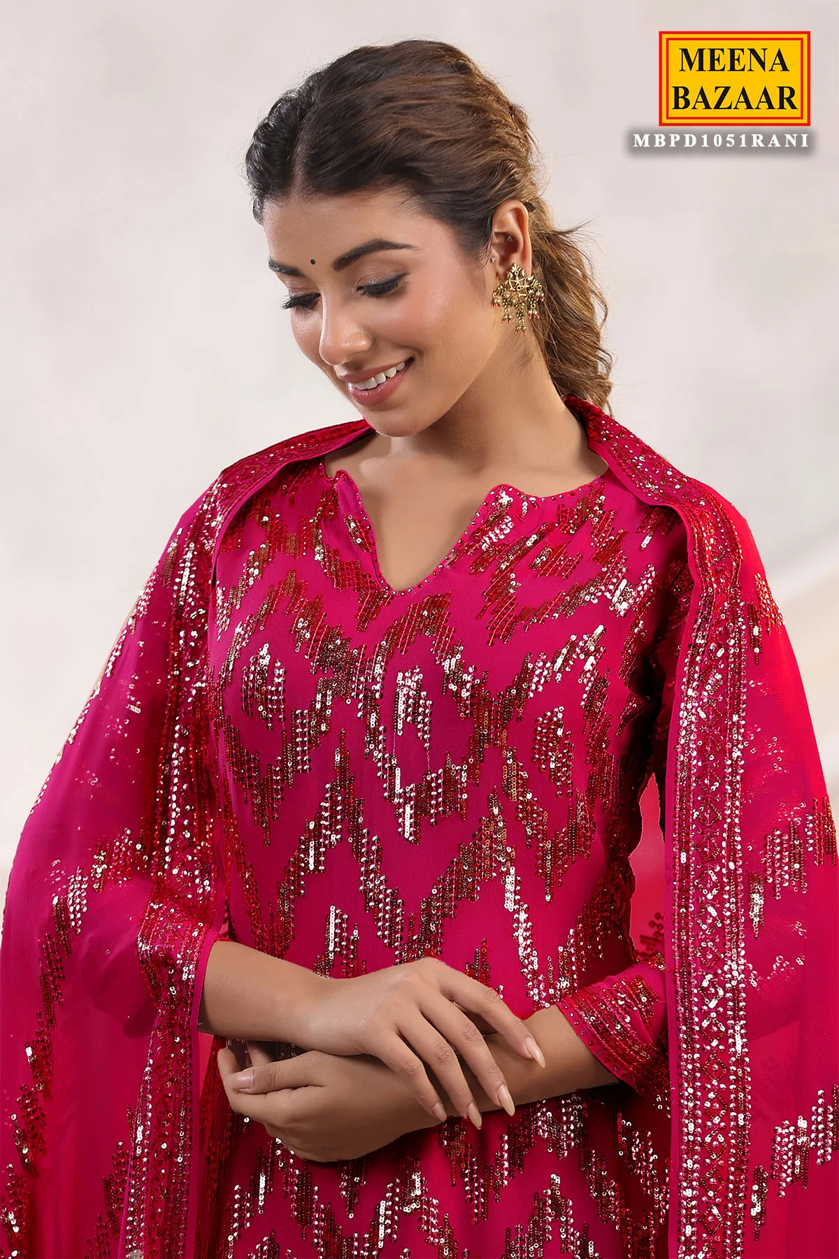 Rani Georgette Sequins Embroidered Unstitched Suit - Image 2