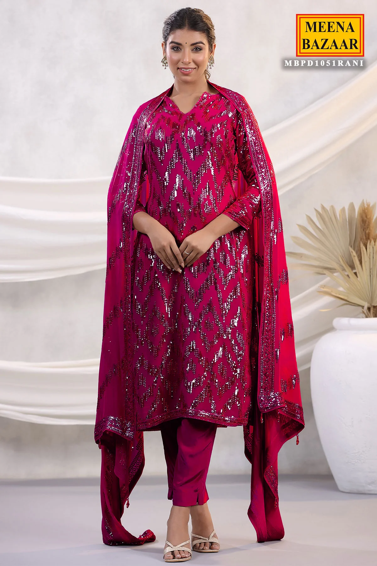 Rani Georgette Sequins Embroidered Unstitched Suit - Image 3