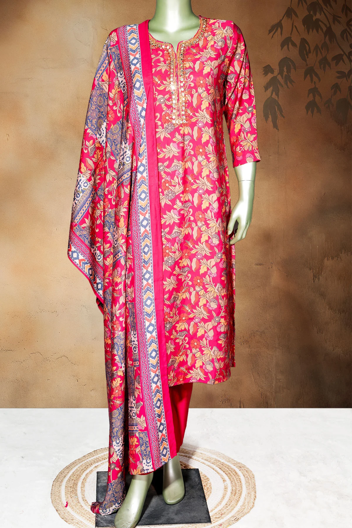 Rani Maslin Ready-Made Suit with Elegant Neck Embroidery - Image 2