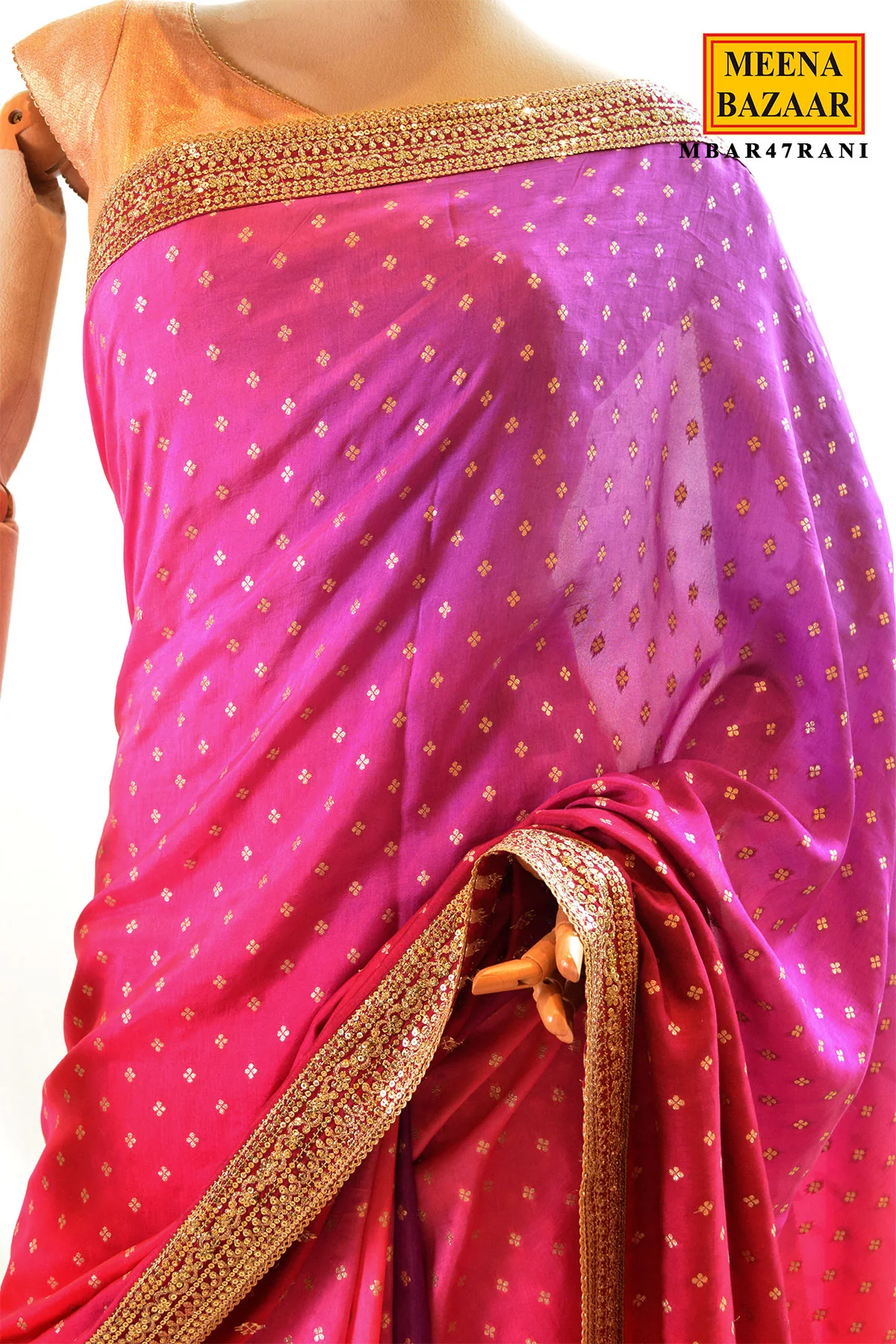 Rani Ombre Saree with Golden Border - Image 3