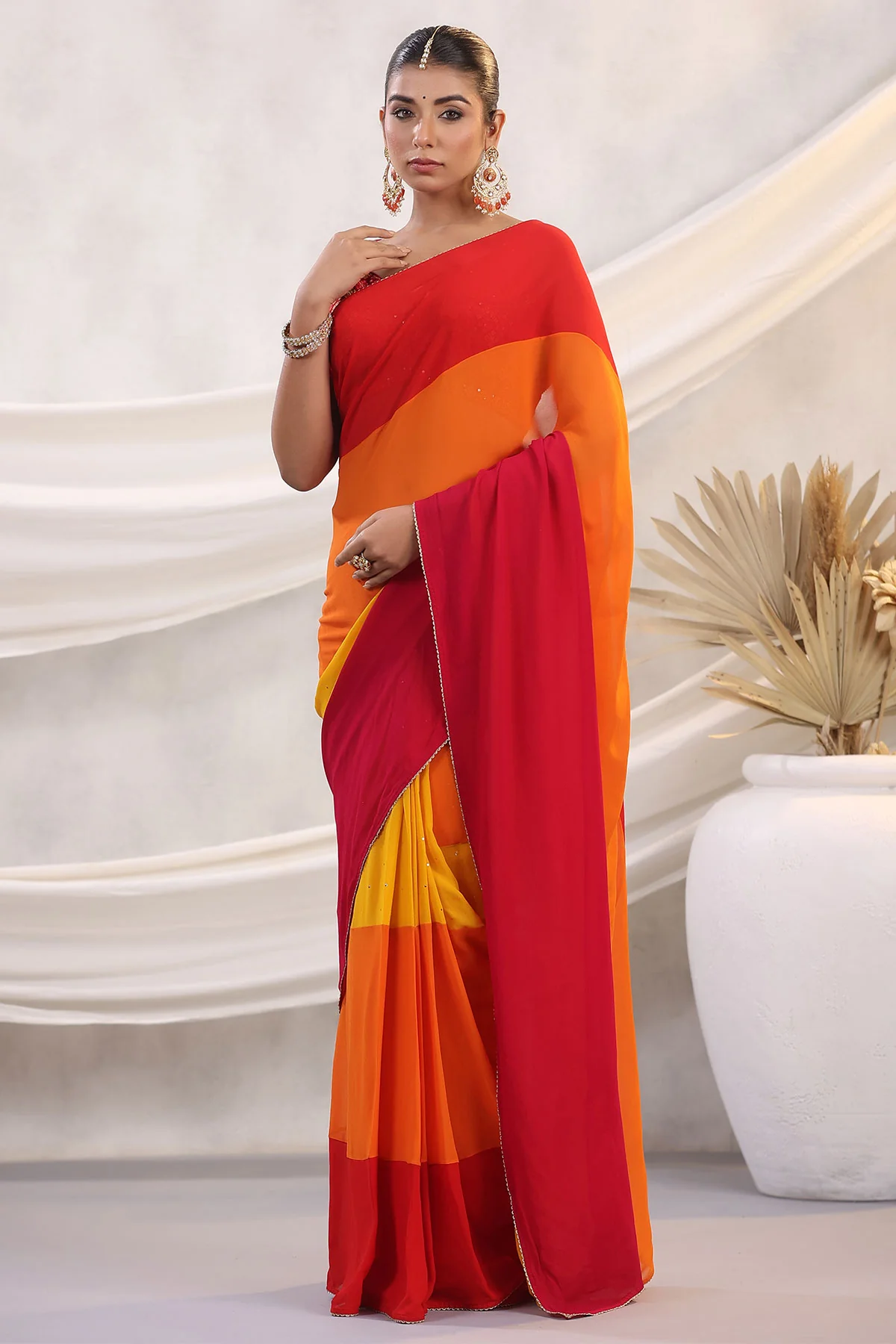 Rani-Orange Georgette Saree with Readymade Blouse - Image 4