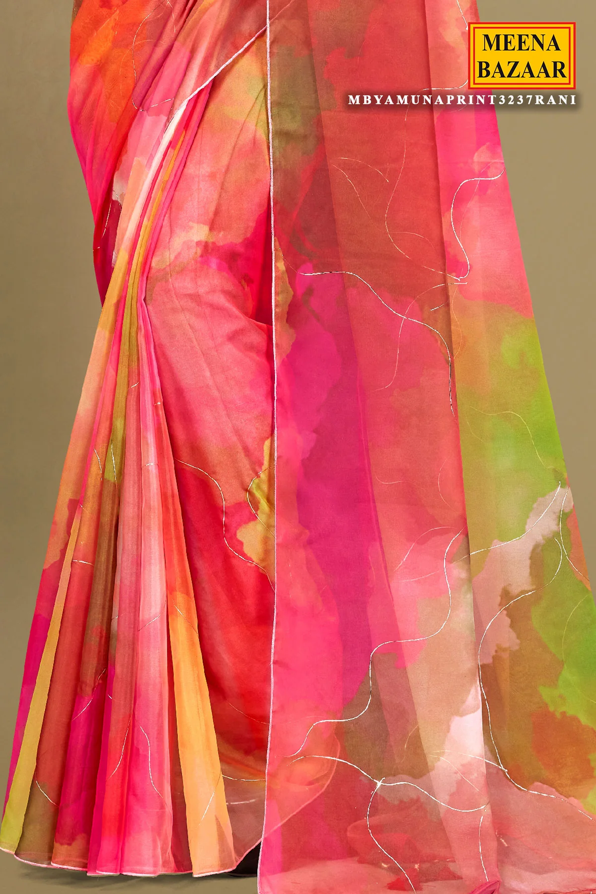 Rani Organza Printed Saree – Elegant Lightweight Festive Drape - Image 3