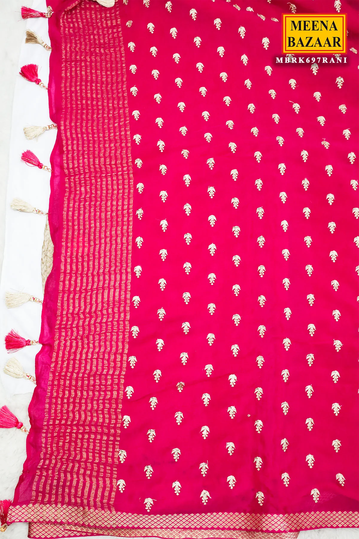 Rani Pink Chiffon Saree with Delicate Border and Elegant Drape - Image 4