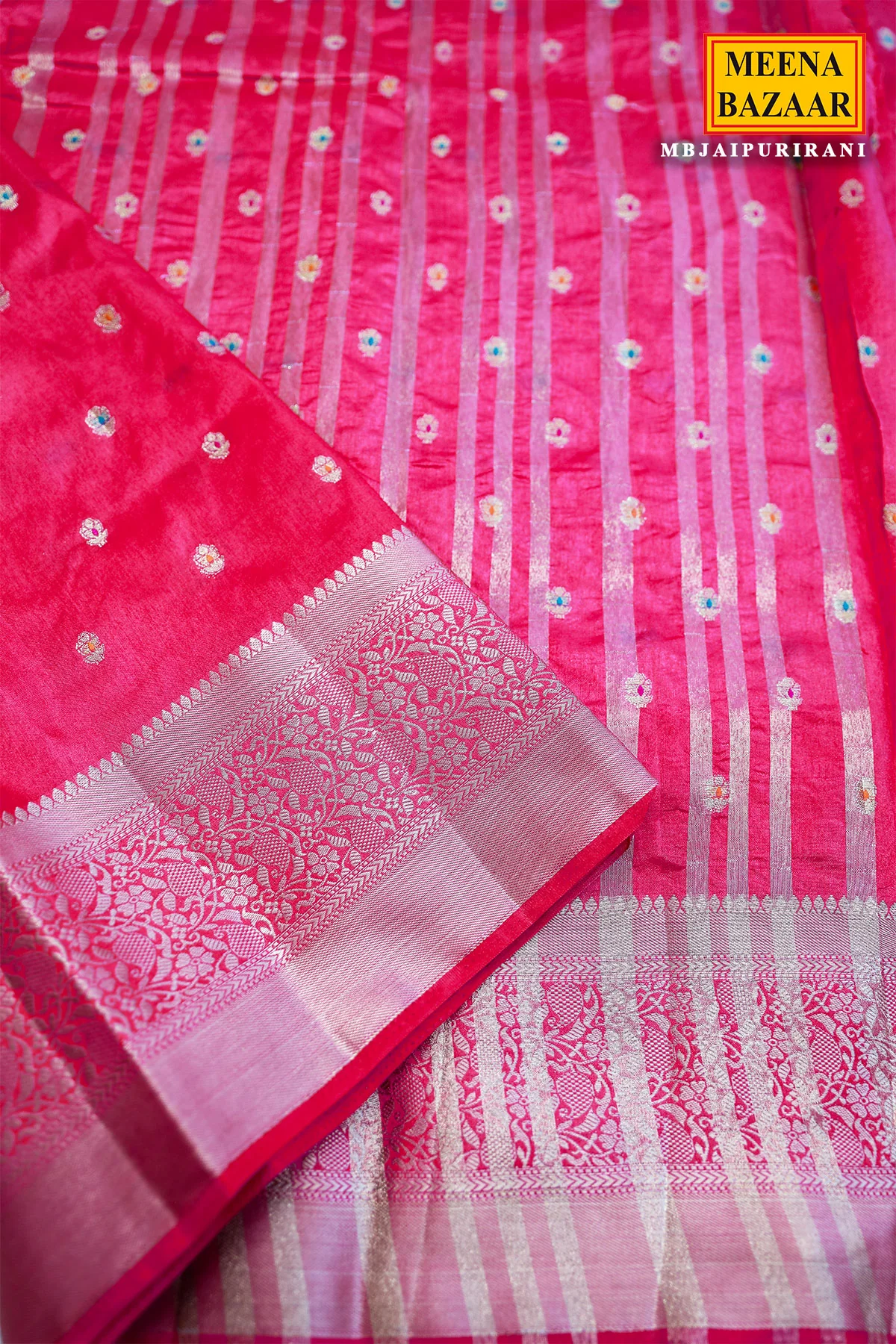 Rani Pink Silk Saree with Traditional Elegance - Image 4
