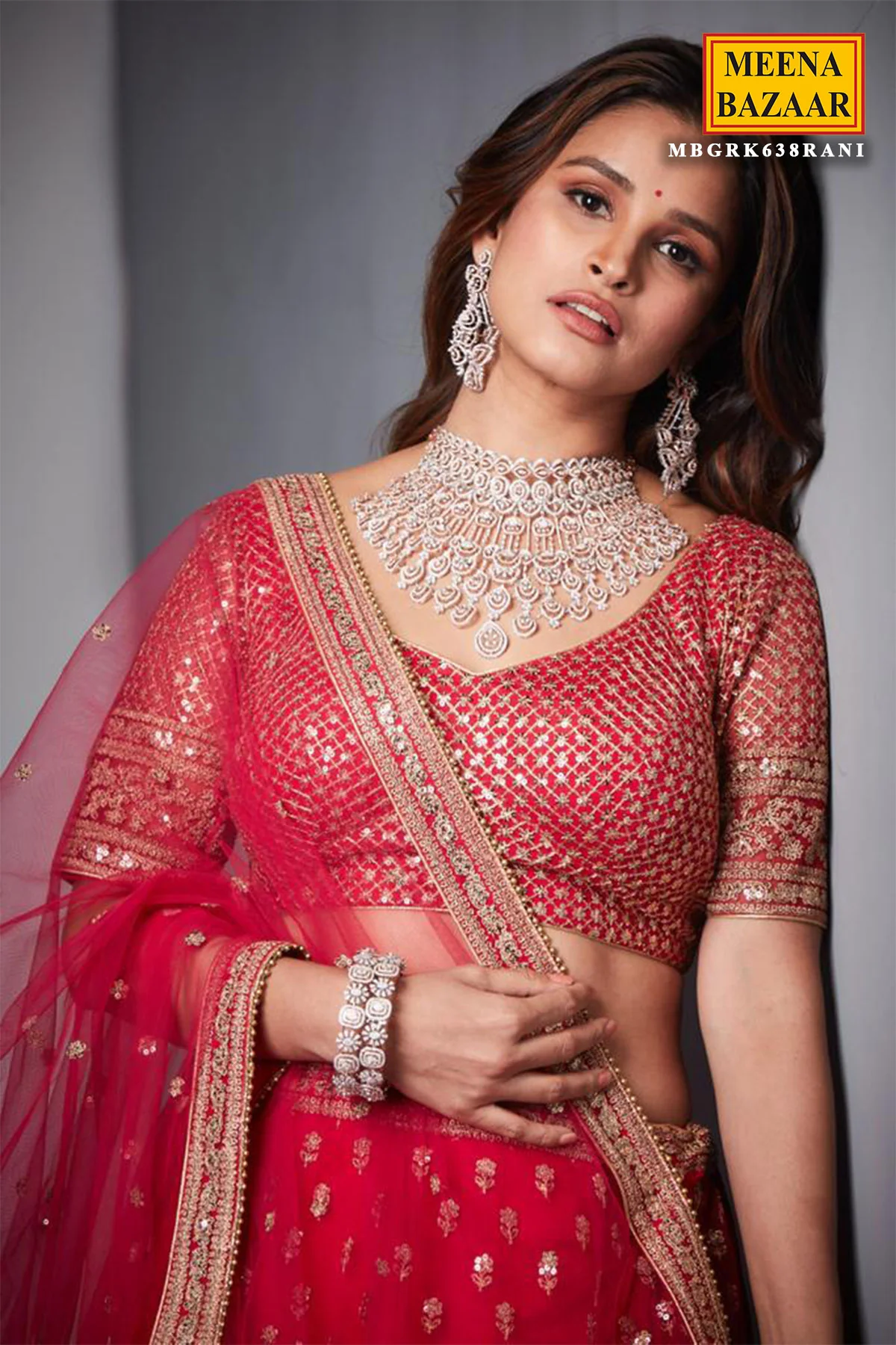 Rani-pink Zari and Sequin Lehenga - Image 3