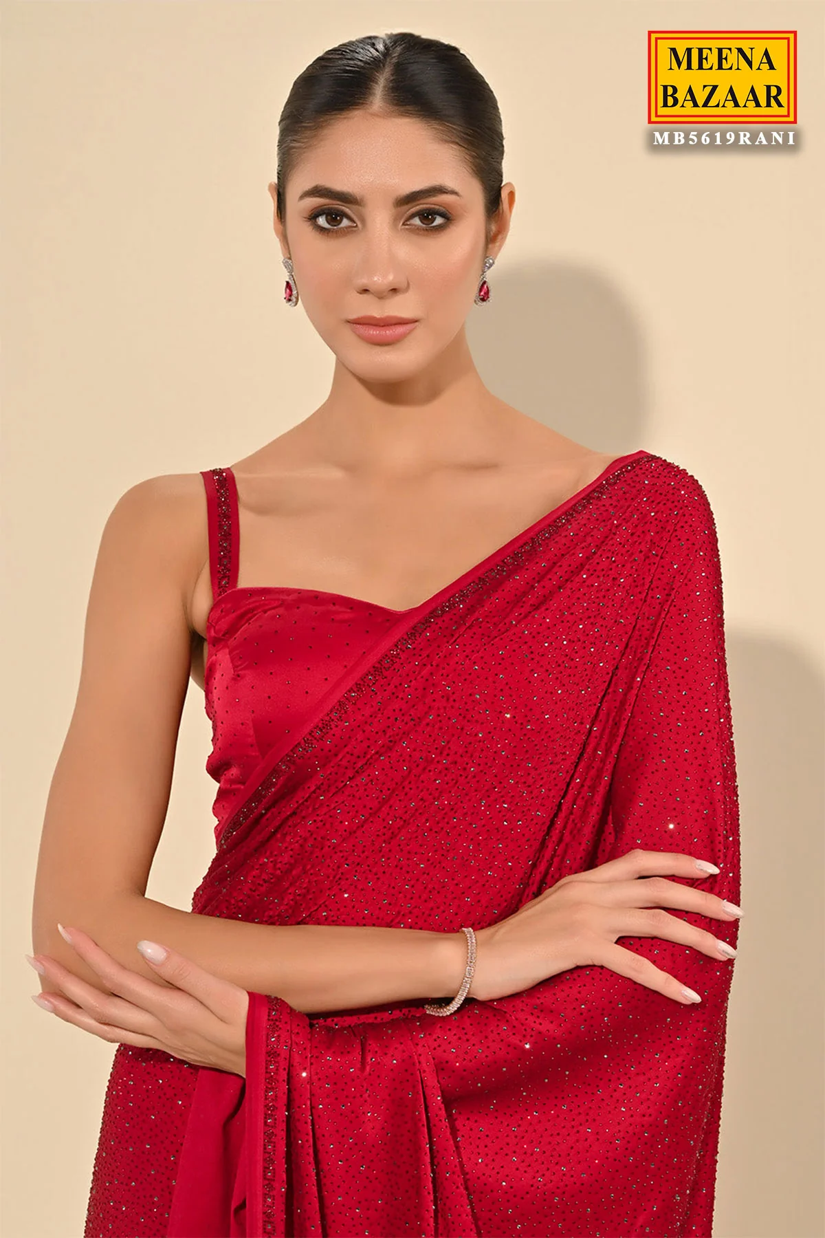 Rani Satin Embroidered Saree Elegant Party & Festive Wear - Image 4