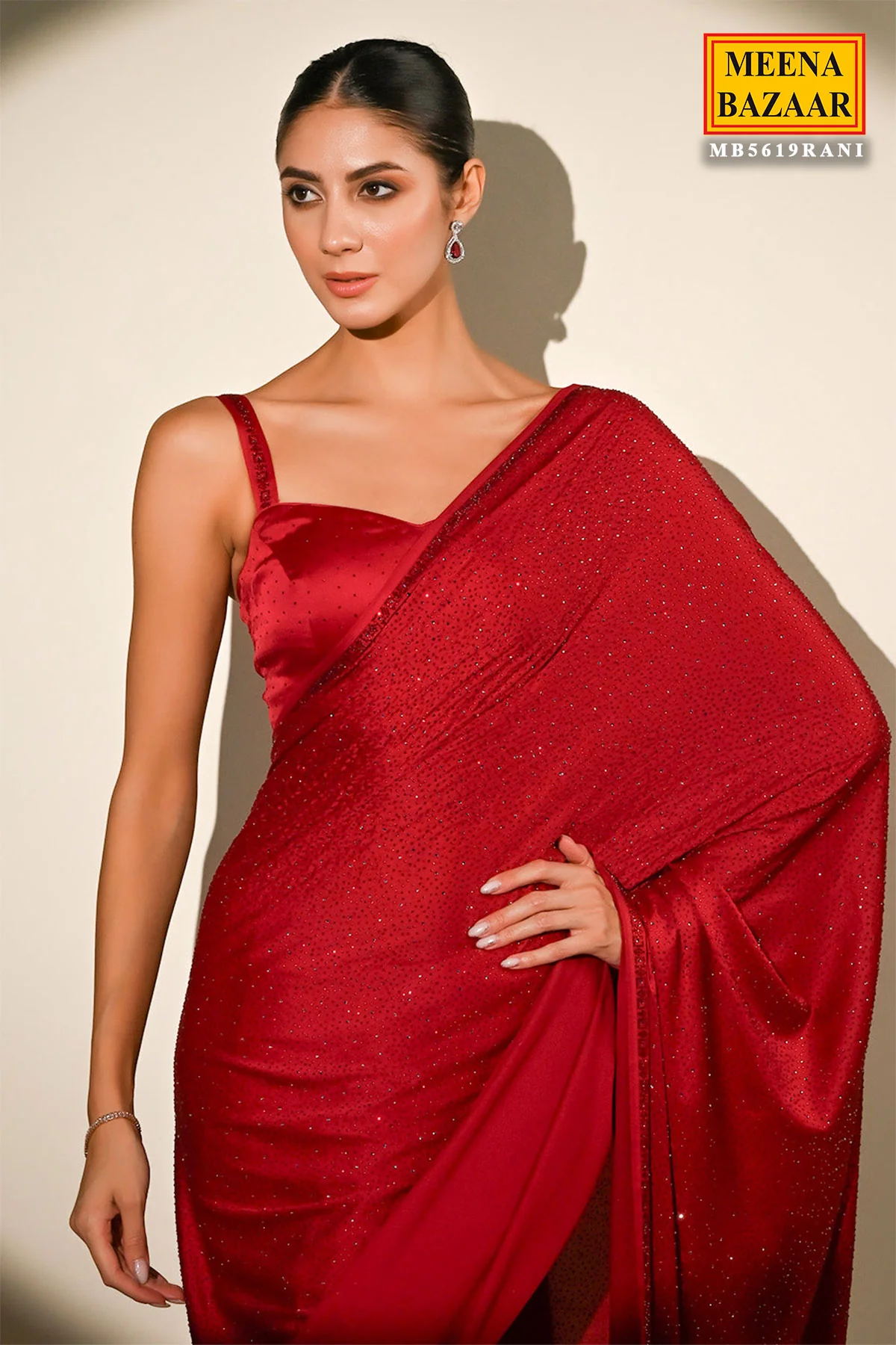 Rani Satin Embroidered Saree Elegant Party & Festive Wear - Image 6