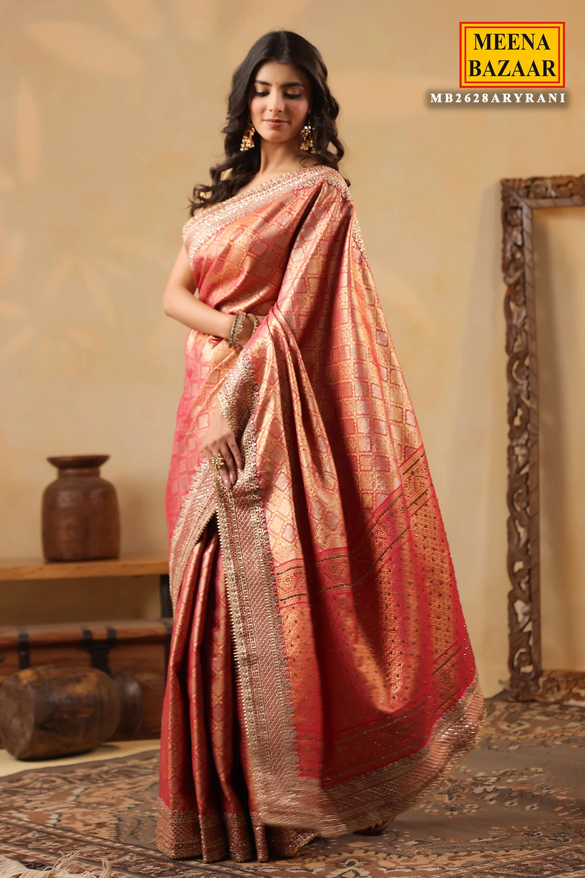 Rani Silk Embroidered Saree Festive Designer Wear - Image 3