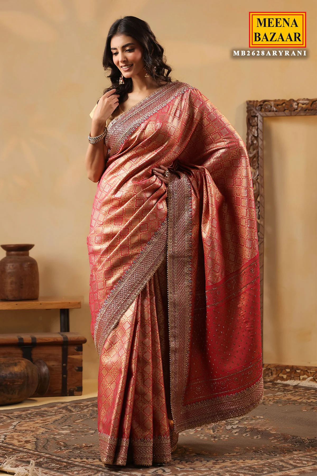 Rani Silk Embroidered Saree Festive Designer Wear - Image 4