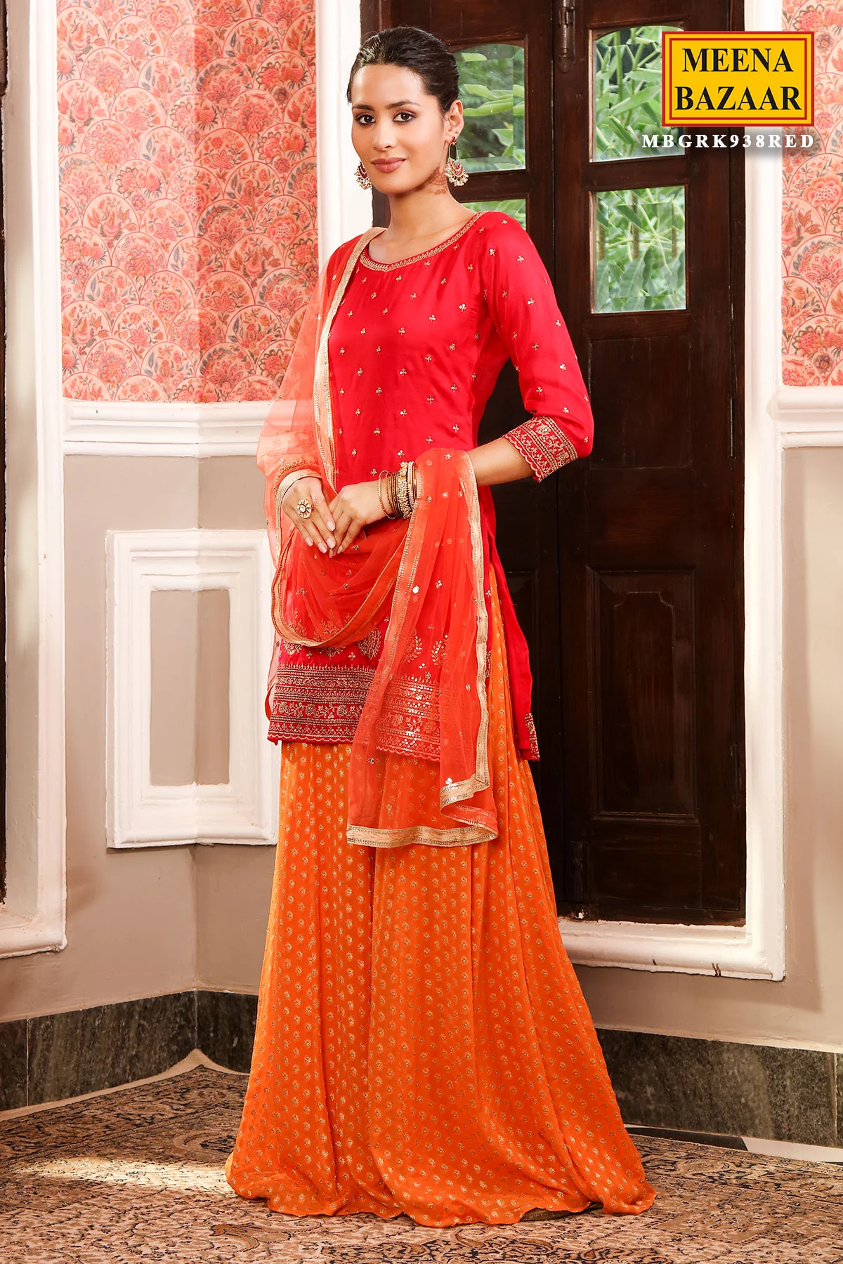 Rani Silk Embroidered Sharara Suit - Image 3