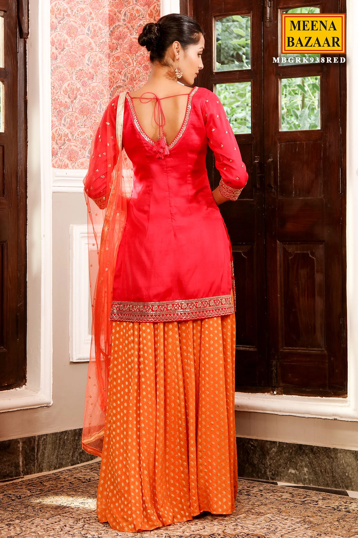 Rani Silk Embroidered Sharara Suit - Image 5