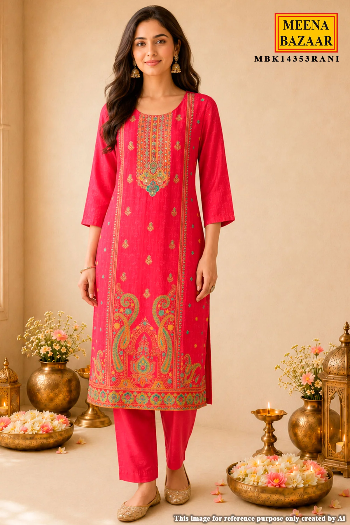 Rani Silk Neck Embroidered Suit - Image 2