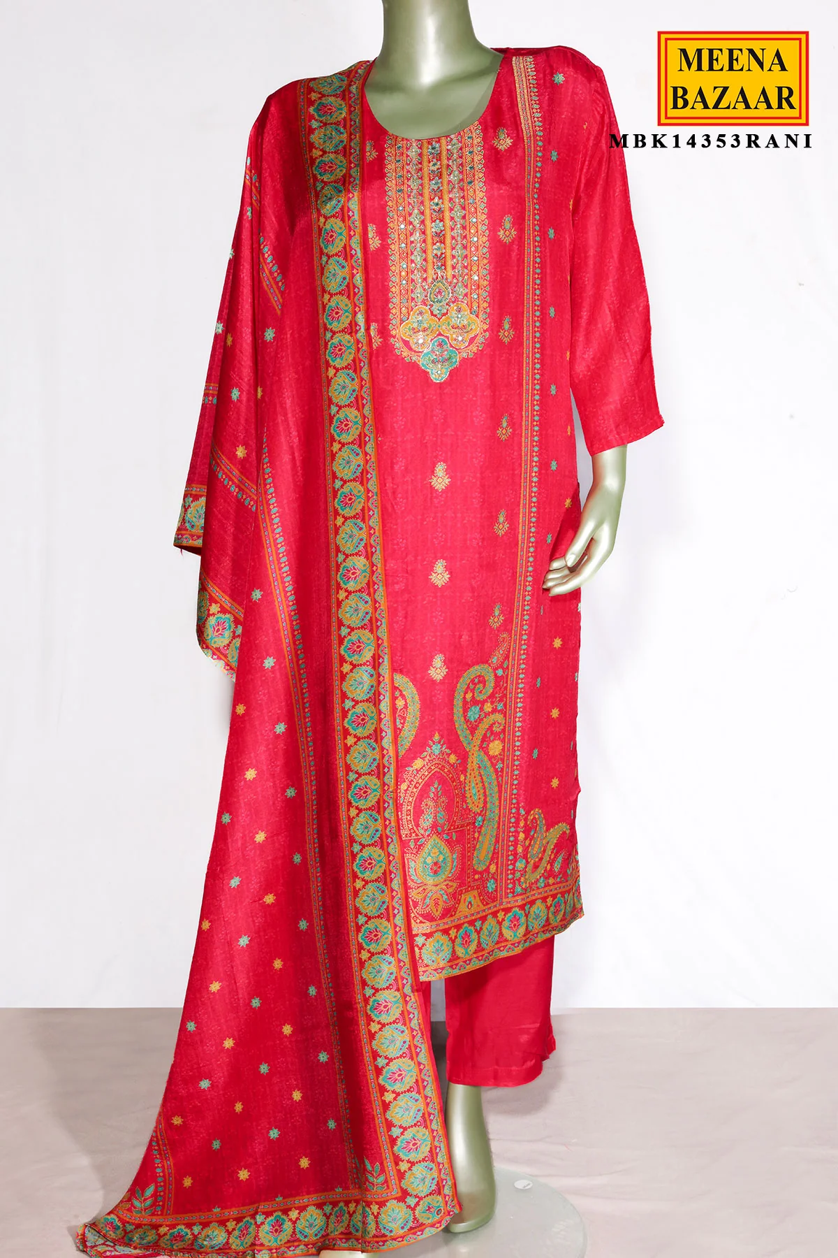 Rani Silk Neck Embroidered Suit - Image 4