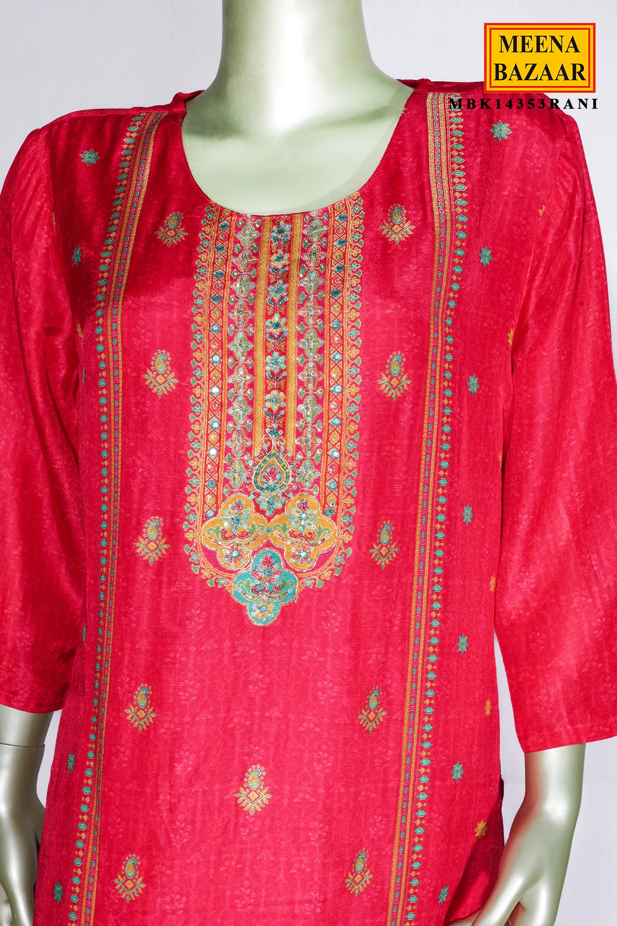 Rani Silk Neck Embroidered Suit - Image 5