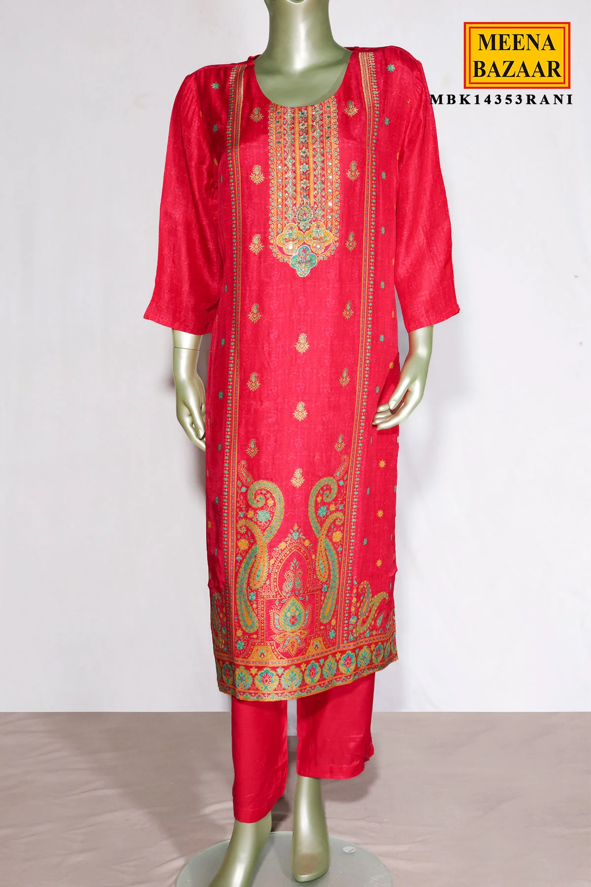 Rani Silk Neck Embroidered Suit - Image 6