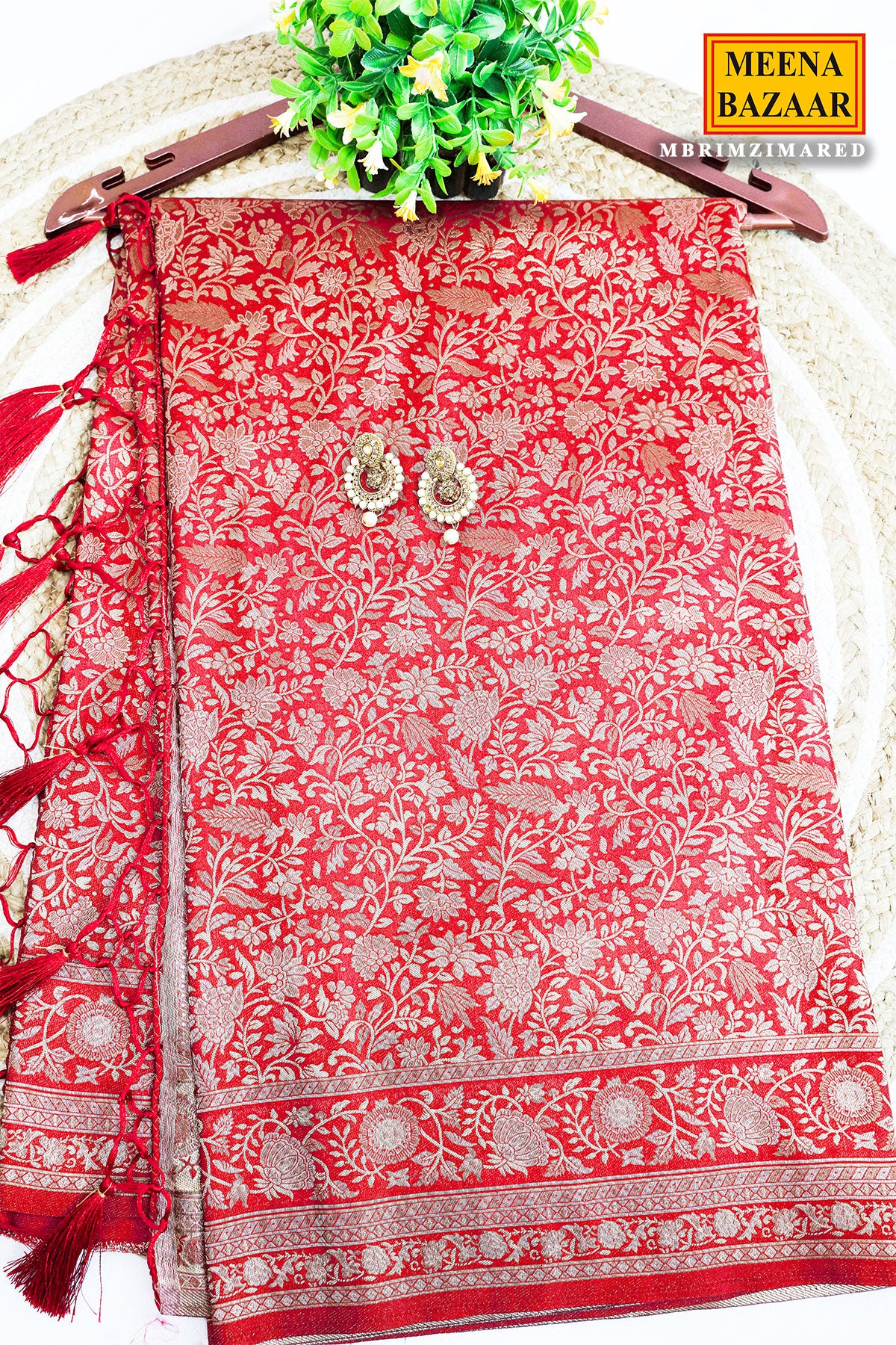 Red Silk Weaving Saree Elegant Festive & Wedding Wear - Image 4